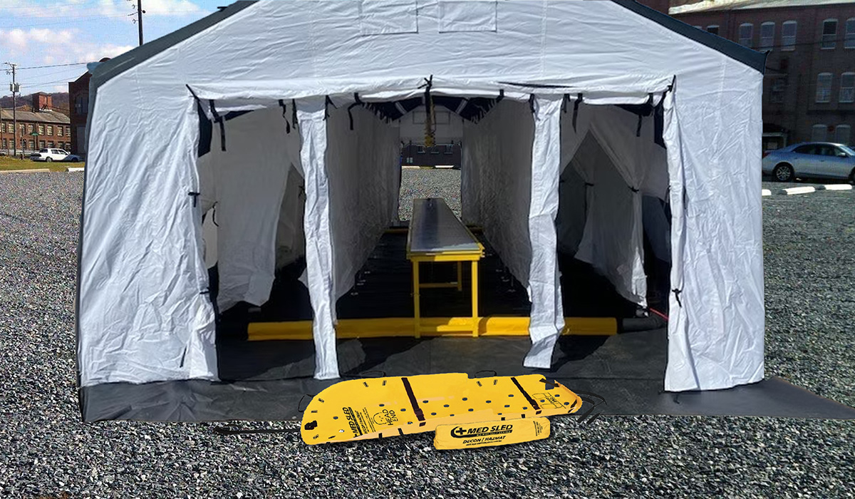 A sled used for decontamination and hazmat conditions.